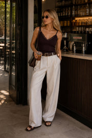 Lace Detail Strappy Brown Knit Blouse