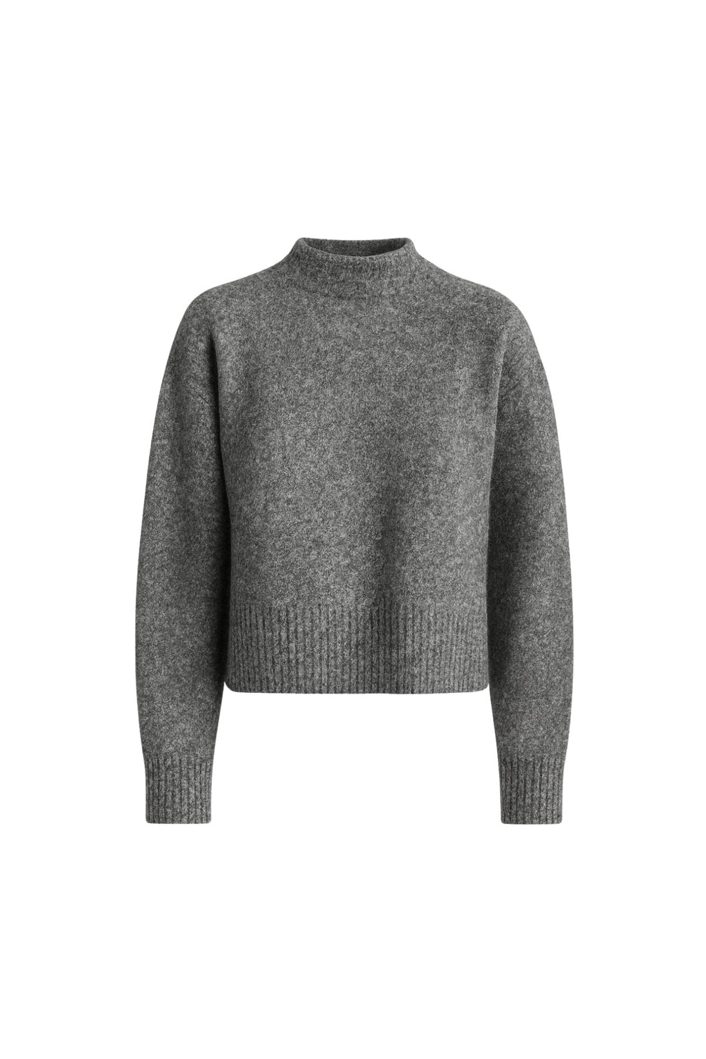 High Neck Side Slit Anthracite Crop Knit Sweater
