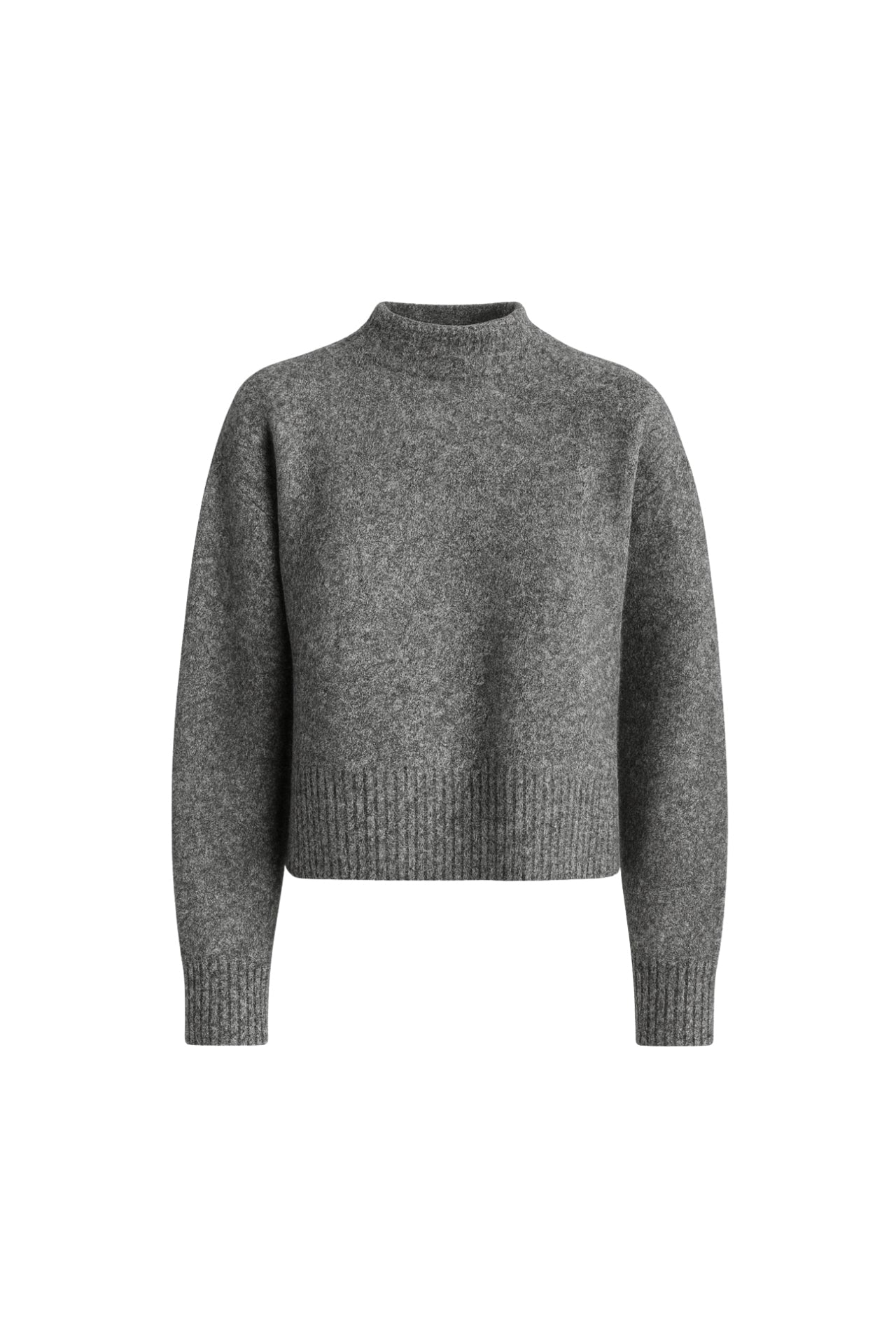 High Neck Side Slit Anthracite Crop Knit Sweater