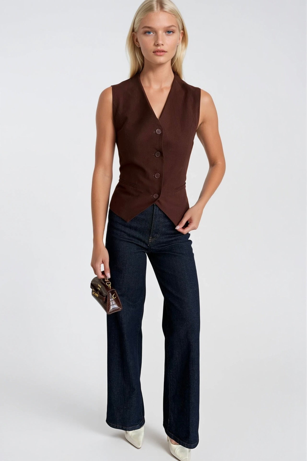 Welt Pocket Buttoned Brown Vest