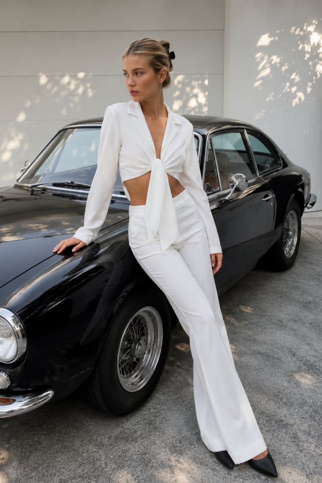 Tie Ecru Crop Jacket Pants Set