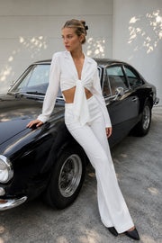 Tied Ecru Crop Jacket Trouser Set
