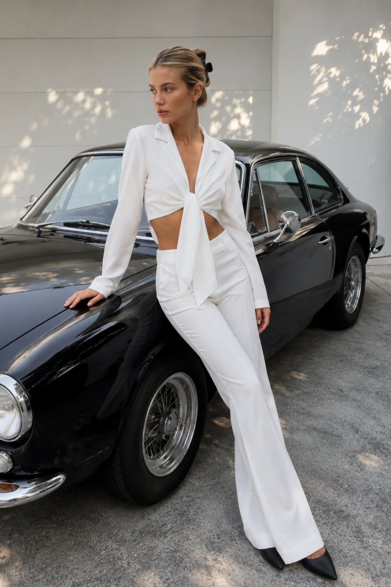 Tie Ecru Crop Jacket Pants Set