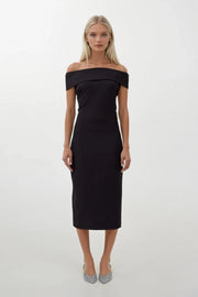 Shoulder Fold Detail Maxi Black Dress