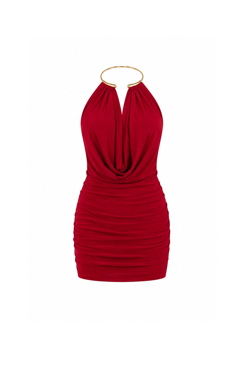 Plunging Neckline Accessory Detail Red Mini Dress