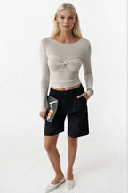 Bust Knot Detay Ecru Blouse
