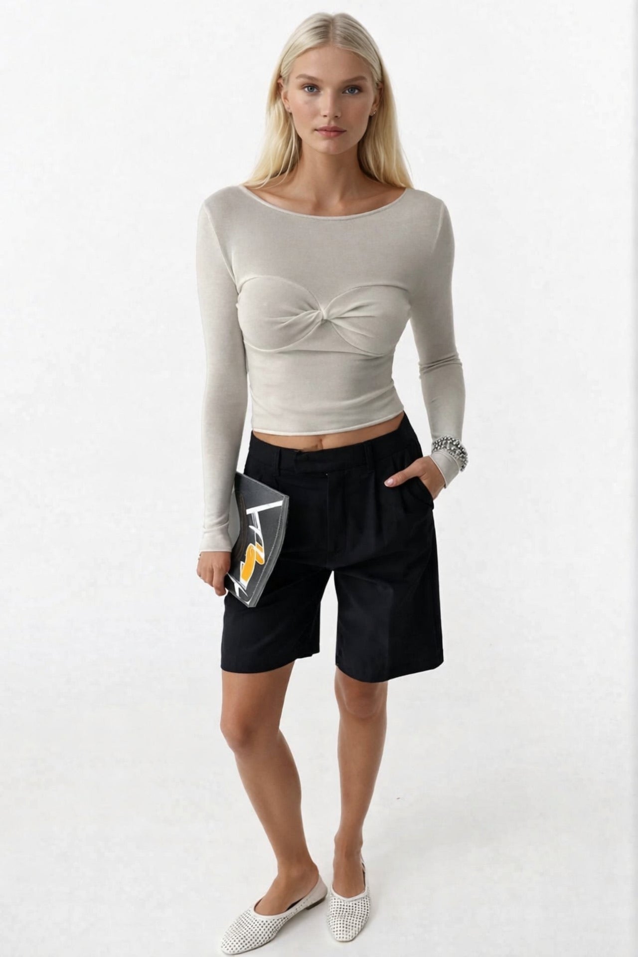 Bust Knot Detay Ecru Blouse