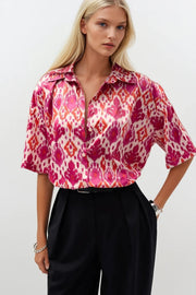 Patterned Satin Pink Shirt