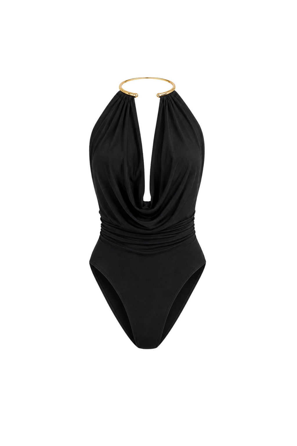 Scoop Neck Accessory Detail Black Bodysuit