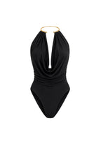 Scoop Neck Accessory Detail Black Bodysuit