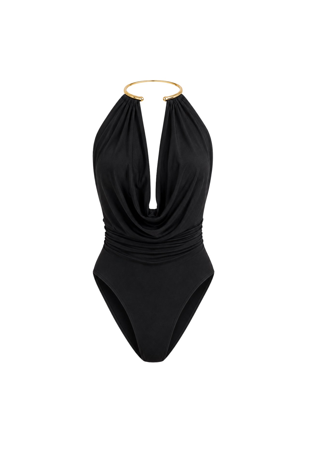 Scoop Neck Accessory Detail Black Bodysuit