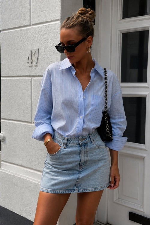 Basic Mini Ice Blue Denim Skirt