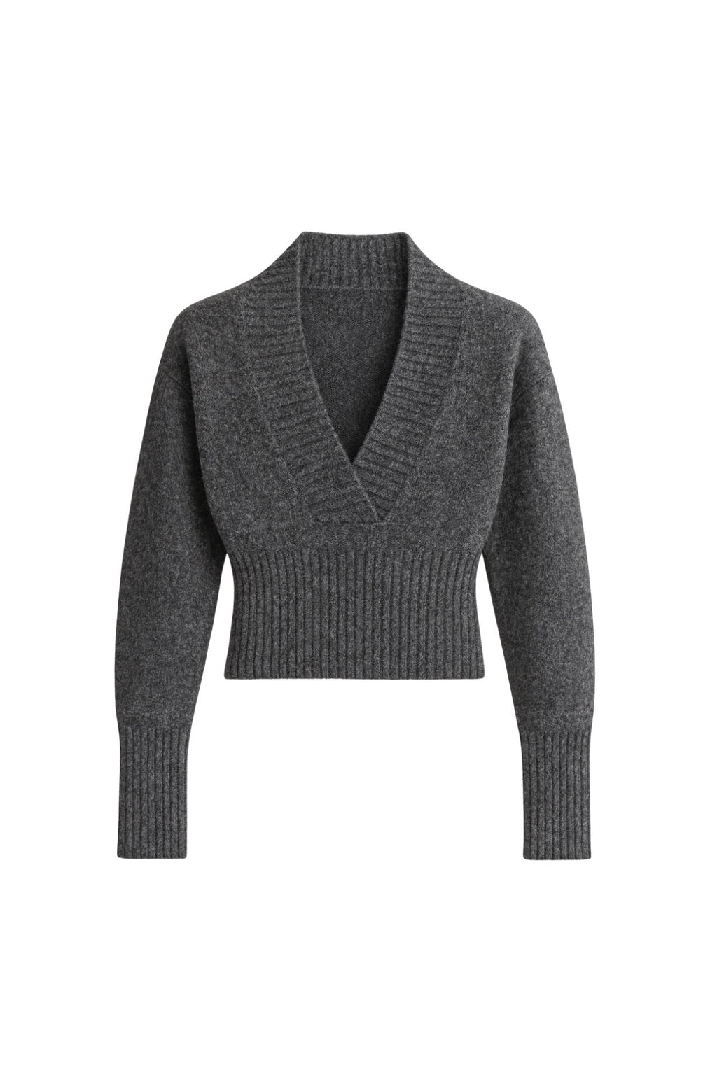 V-Neck Waist-Fitted Anthracite Knit Sweater