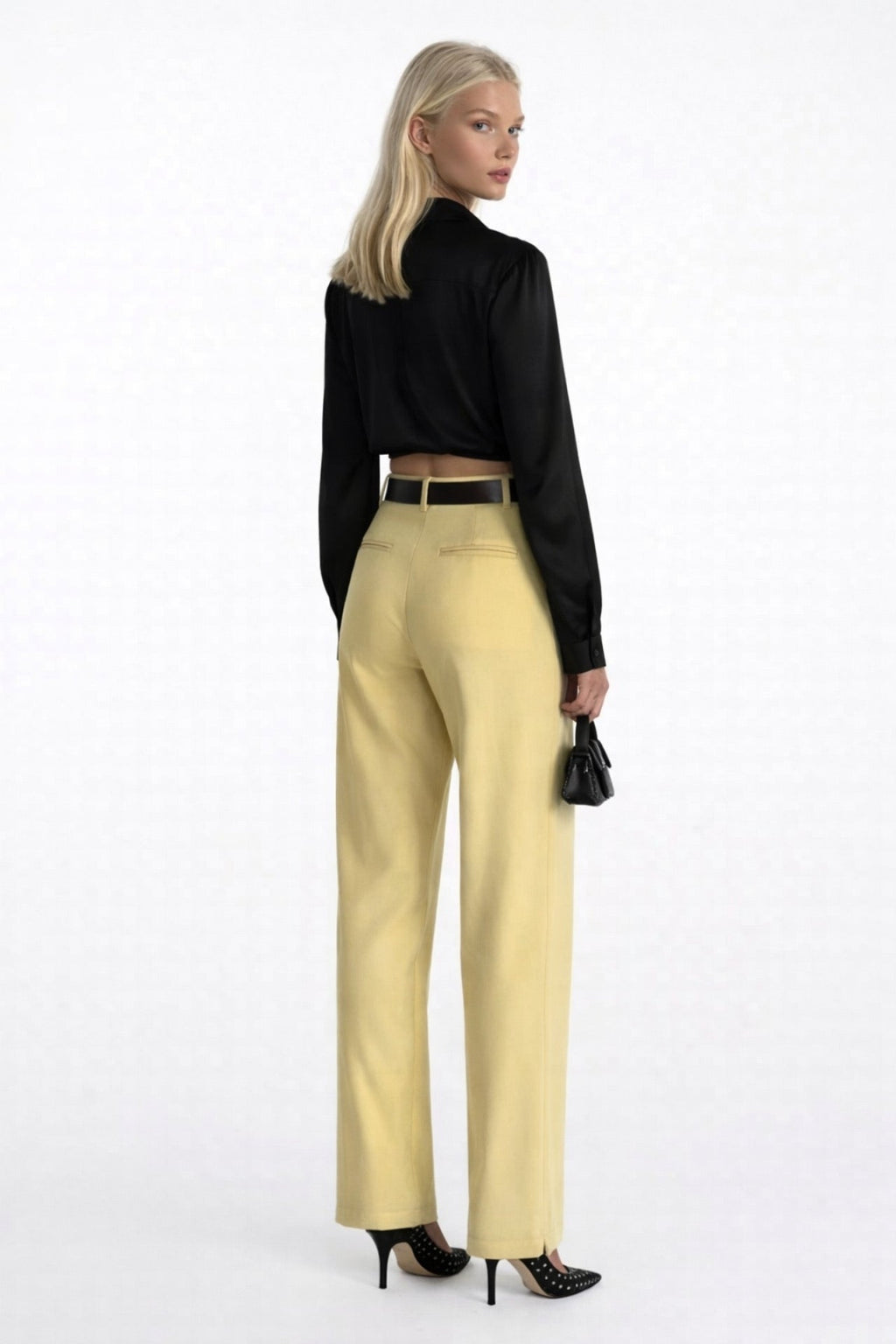 Belt Detail High Waist Yellow Pants