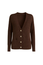 Accessory Detail V-Neck Brown Knit Cardigan