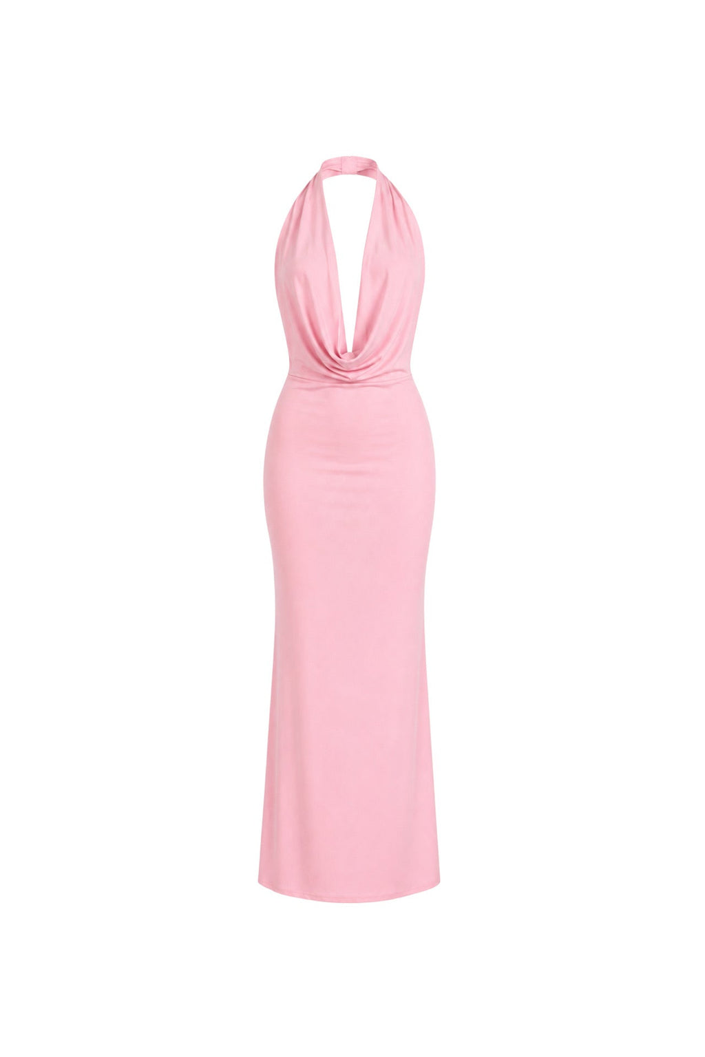Shawl Collar Plunge Neck Maxi Pink Dress