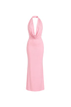 Shawl Collar Plunge Neck Maxi Pink Dress
