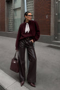 Fular Detail Textured Burgundy Knit Kazak