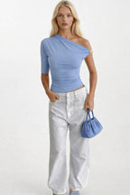 Accessory Detail Cutout Blue Blouse