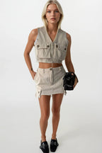 V Neck Buttoned Stone Crop Vest