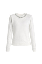 Stone-Embellished Collar Ecru Knit Sweater