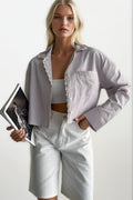 Striped Pocket Detail Crop Pink Shirt