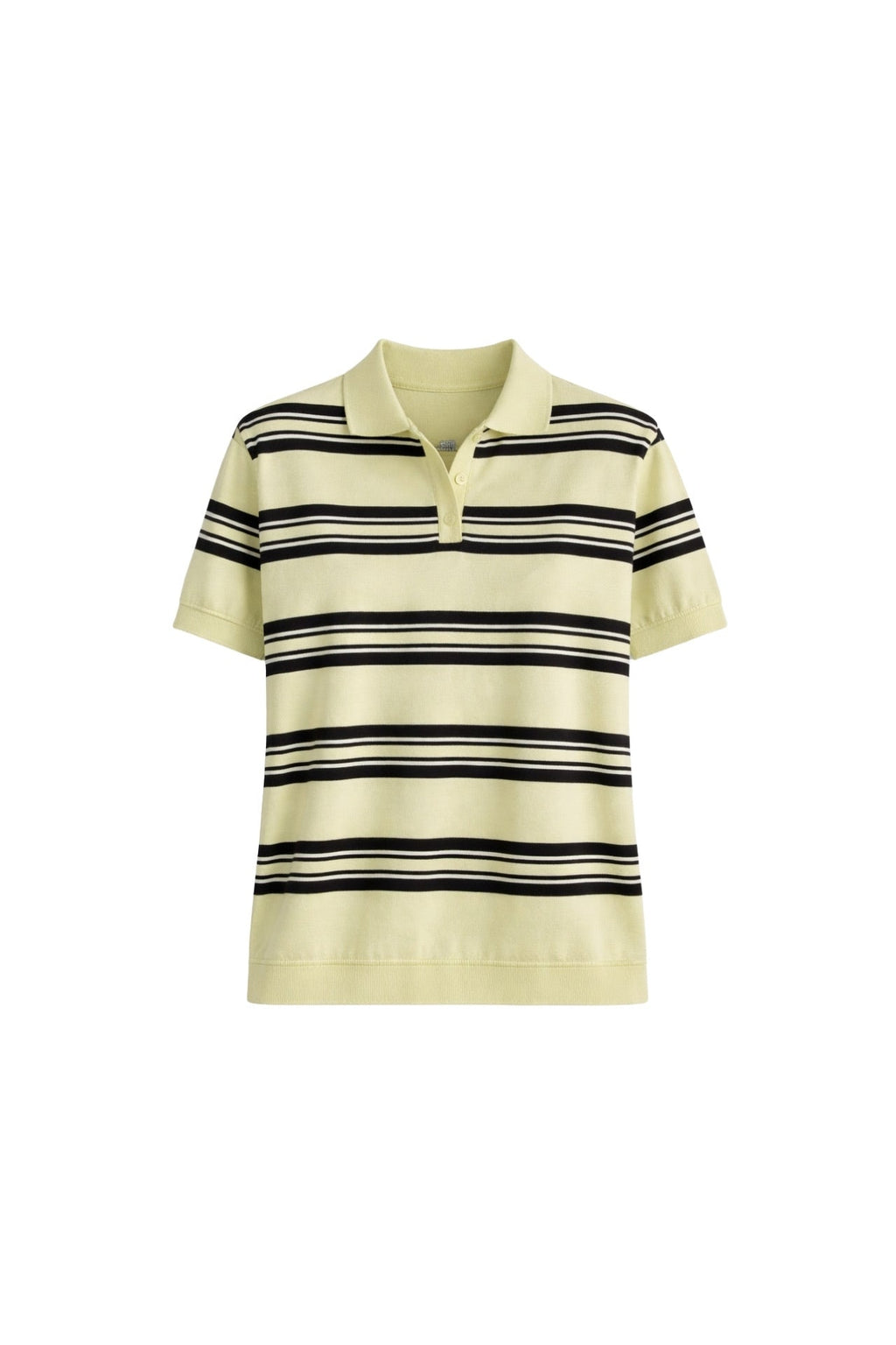 Striped Polo Collar Yellow Knit Blouse