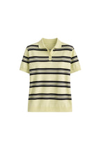 Striped Polo Collar Yellow Knit Blouse