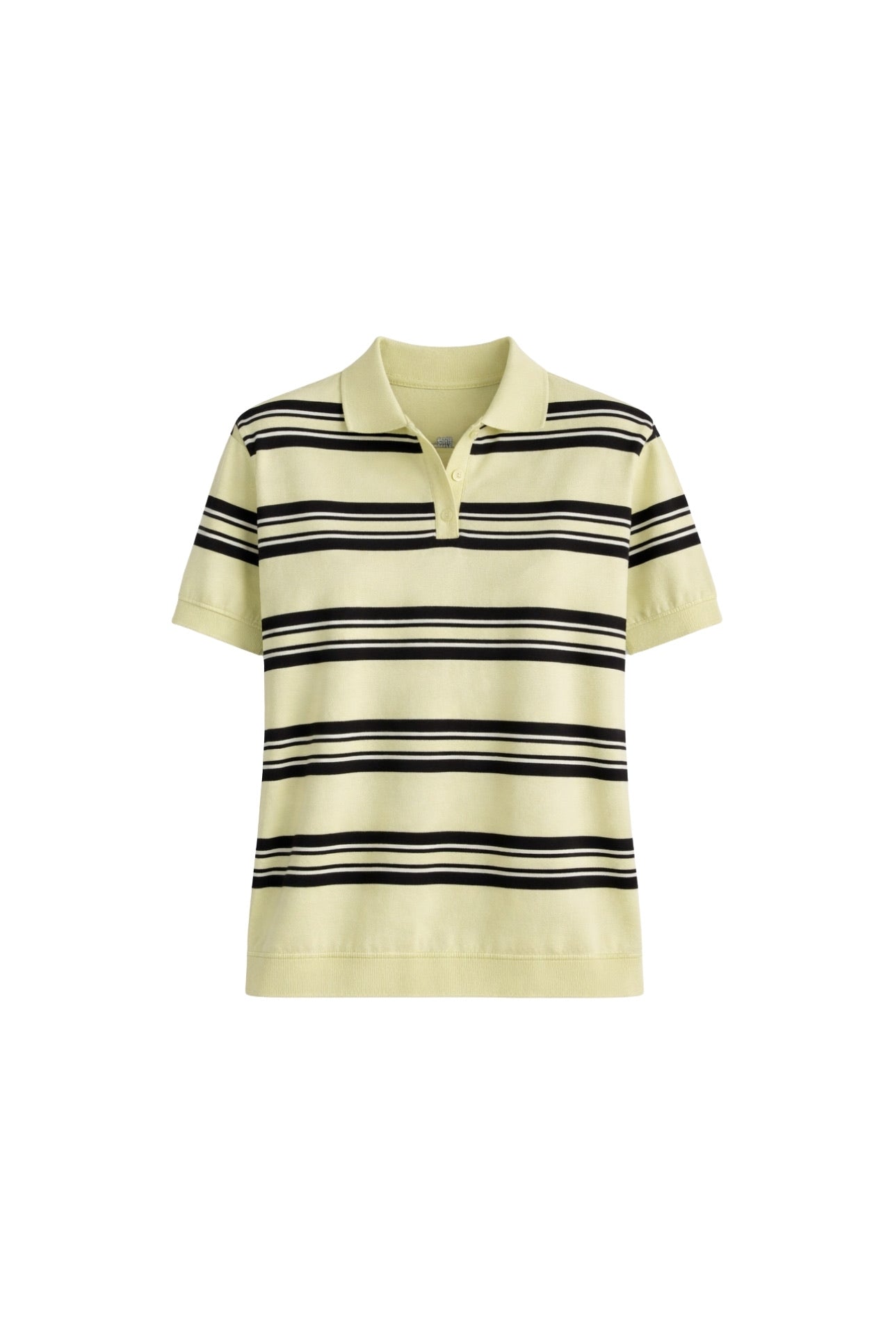 Striped Polo Collar Yellow Knit Blouse