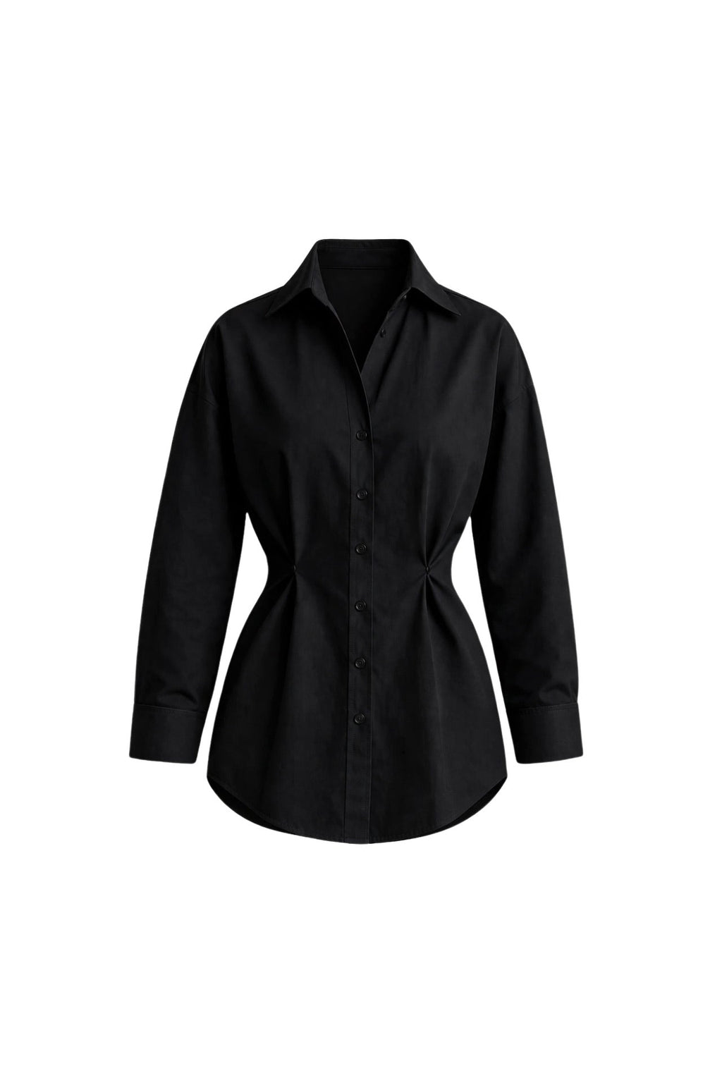 Button Detail Waist-Fitted Black Shirt