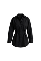 Button Detail Waist-Fitted Black Shirt