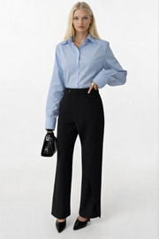 Wrap Detail Asymmetric Black Trousers