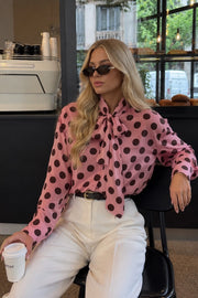 Polka Dot Scarf Detail Pink Shirt
