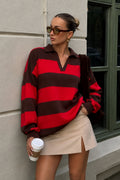 Striped Polo Collar Brown Knit Kazak