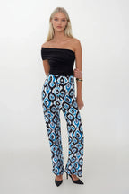 Patterned Satin Blue Pants