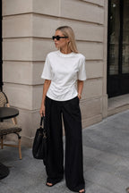 Waist Ruched Basic White T-Shirt