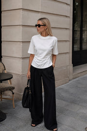 White Basic T-Shirt with Shirred Waist