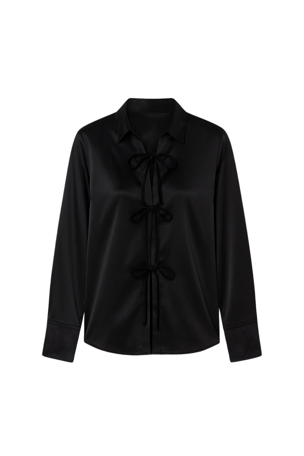Tie Detail Satin Black Shirt