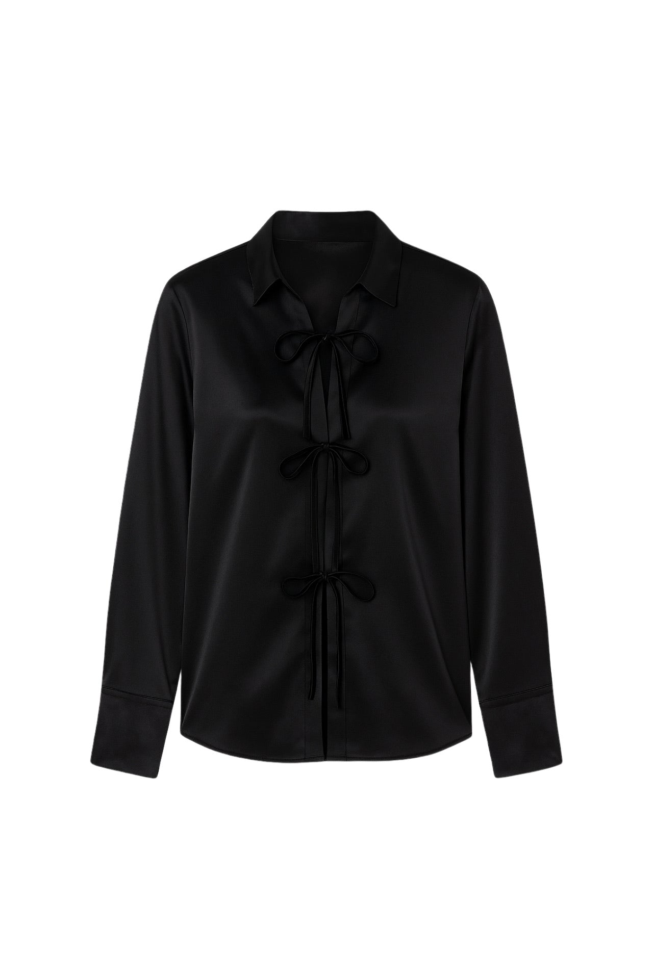 Tie Detail Satin Black Shirt
