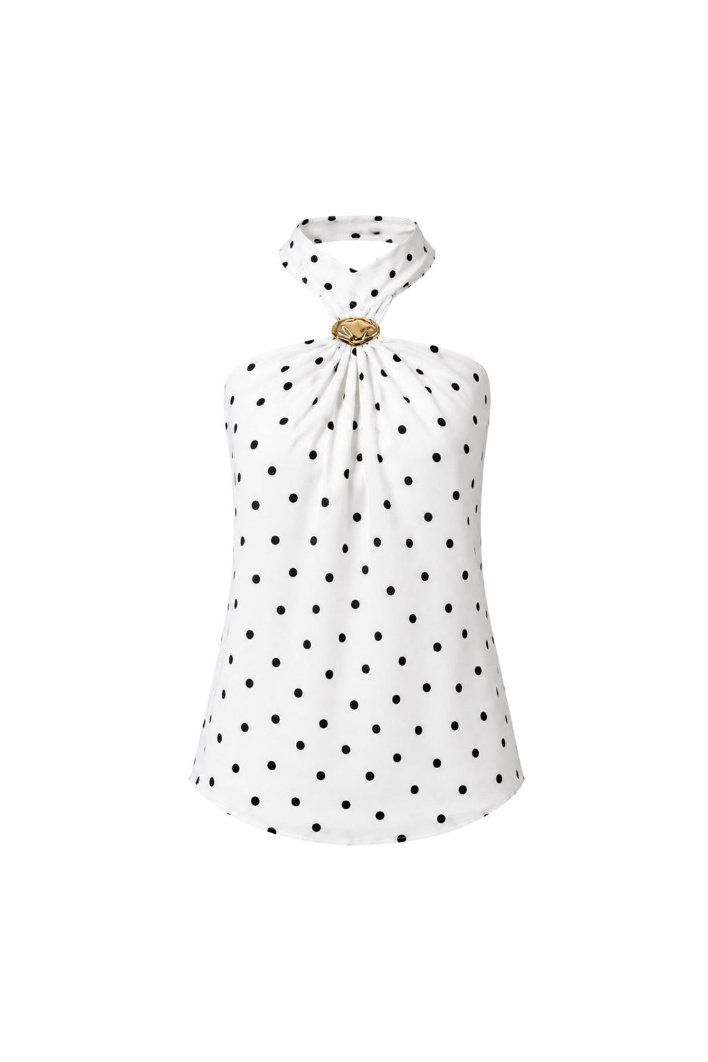 White Polka Dot Blouse with Tie-Neck Accessory Detail