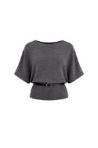 Belt Detail Short Sleeve Boat Neck Anthracite Knit Blouse