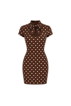 Neck Tie Detail Polka Dot Pattern Brown Mini Dress
