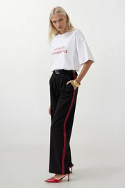 Stripe Detail Palazzo Black Trousers