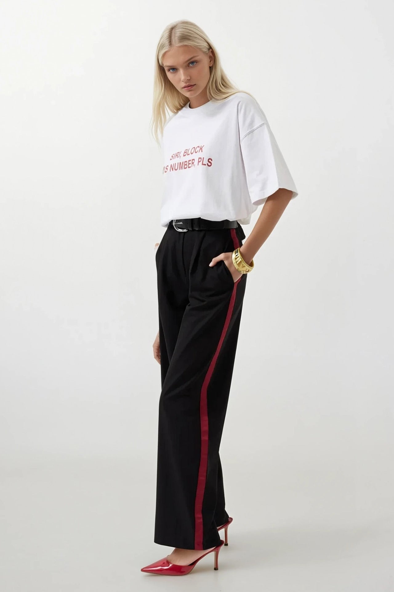 Stripe Detail Palazzo Black Pants