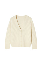 Buttoned V-Neck Ecru Knit Cardigan