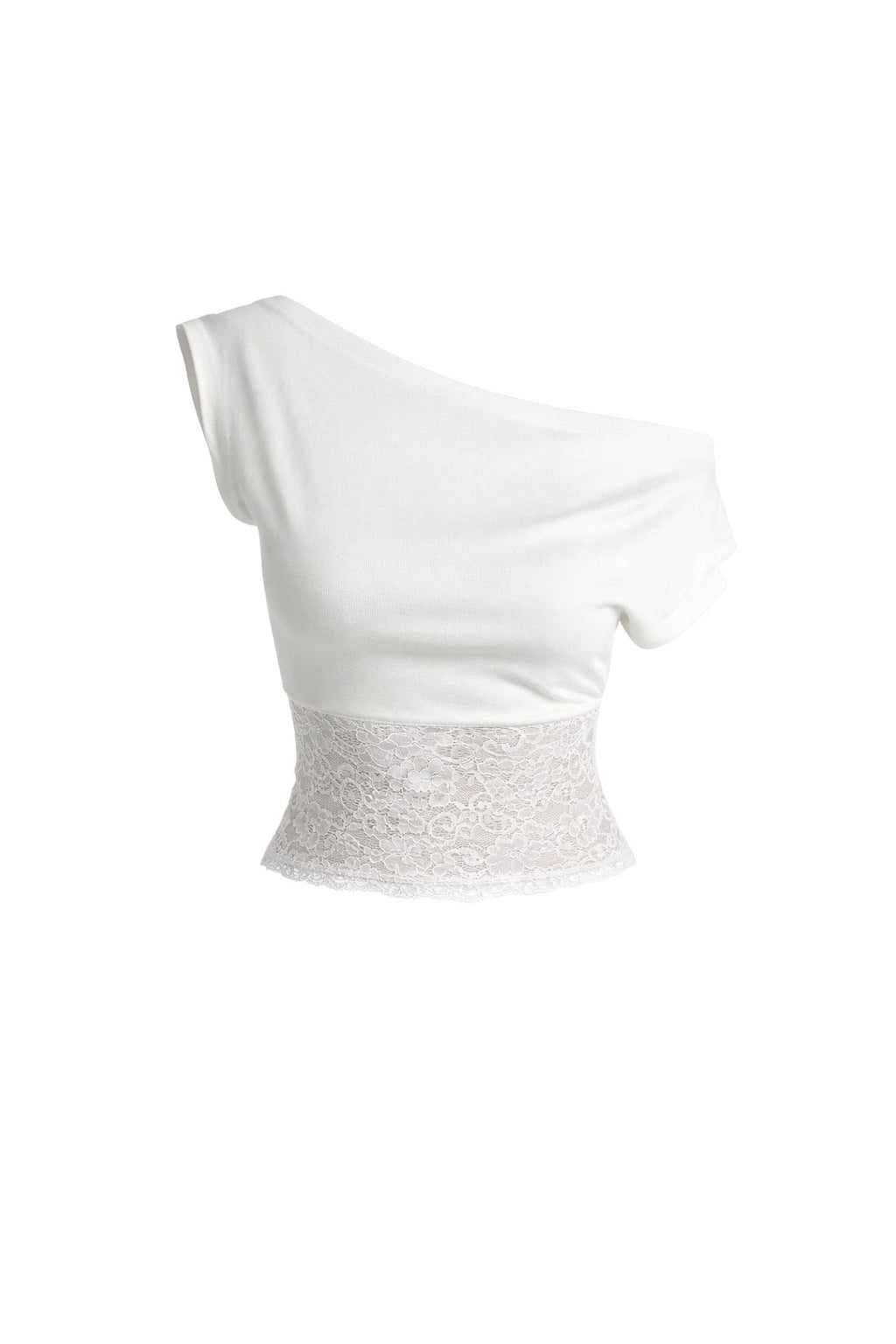 Off-Shoulder Waist Lace Detail White Blouse