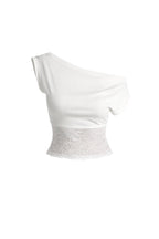 Off-Shoulder Waist Lace Detail White Blouse