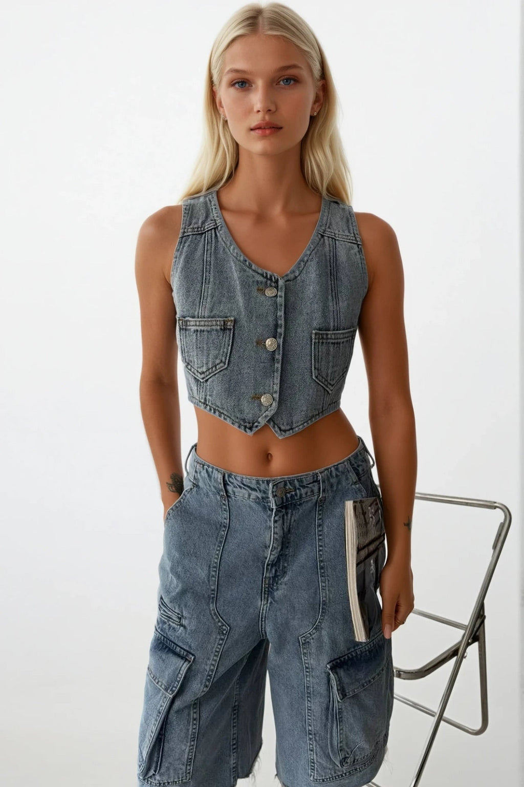 Denim Pocket Light Blue Vest