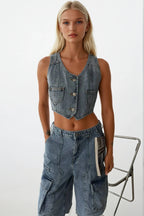 Denim Pocket Light Blue Vest