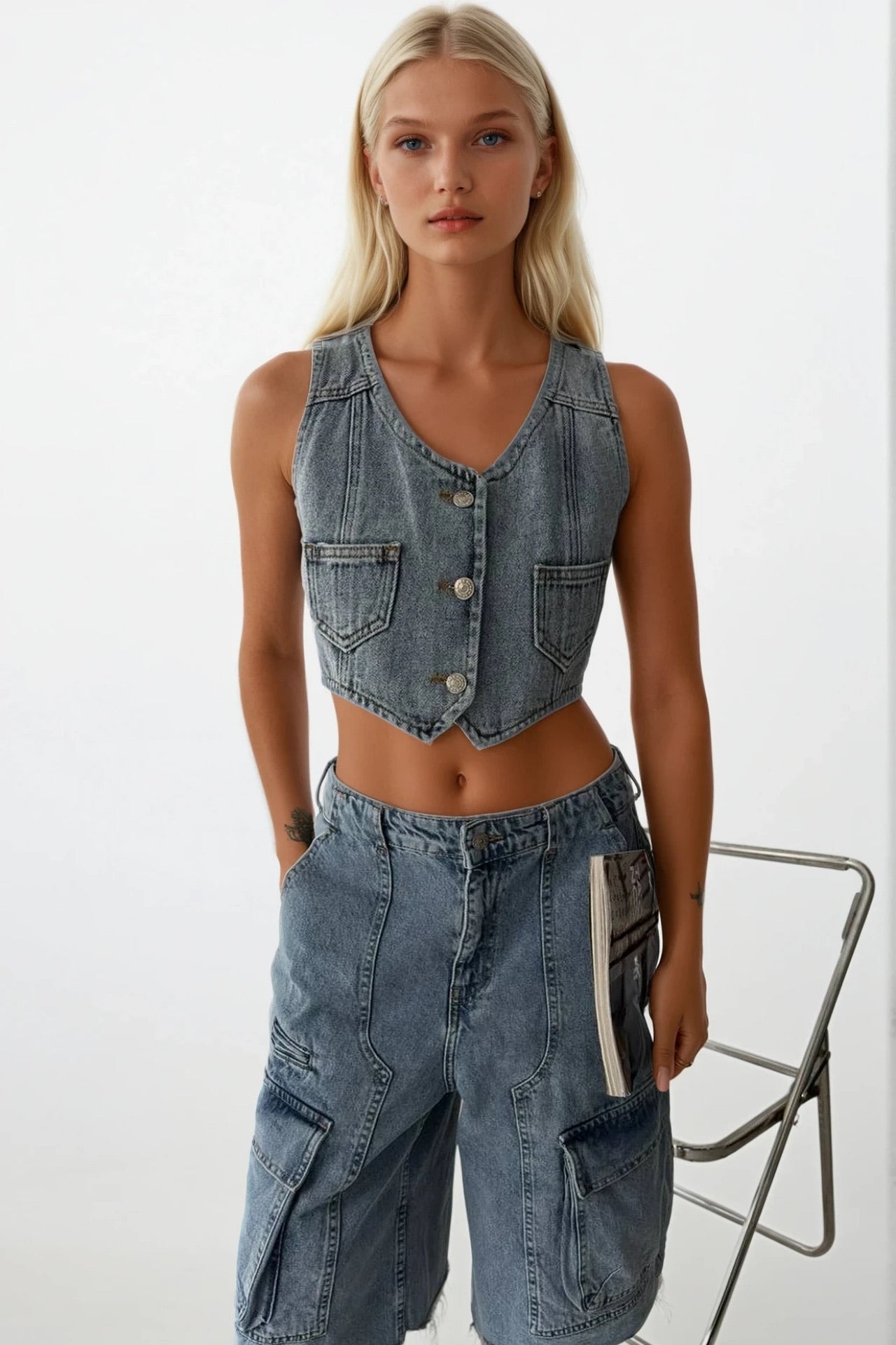 Denim Pocket Light Blue Vest